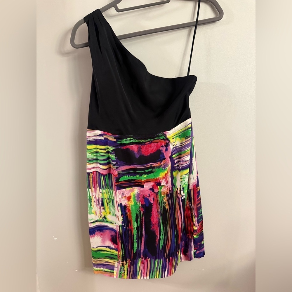 Alice + Olivia One-Shoulder Abstract Print Silk Blend Dress – Size L